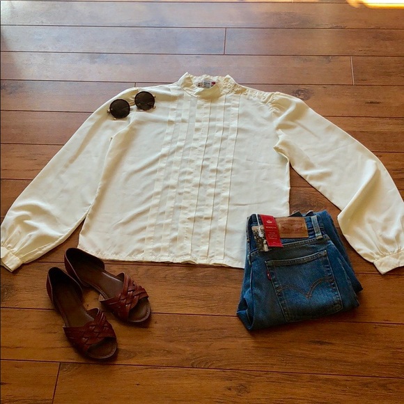 Vintage Tops - Vintage cream high neck blouse